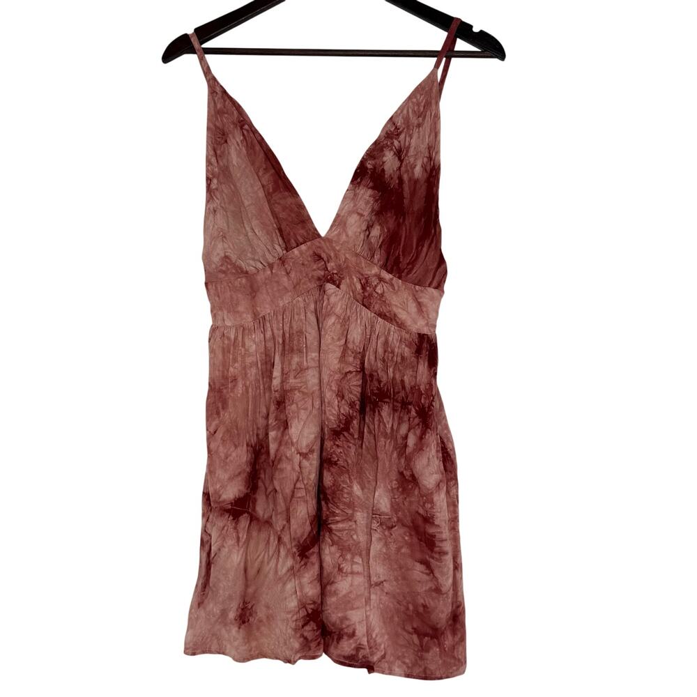 Willy Jays Tie Dye Open Back Dress Women XS Pink Burgundy Deep V Boho